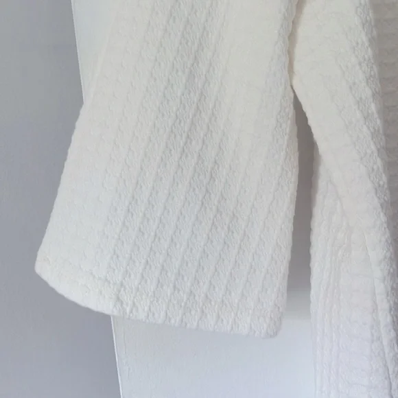 W5 Anthropologie White Waffle Knit Mock Neck Top with 3/4 Length Bell Sleeve - Picture 3 of 8